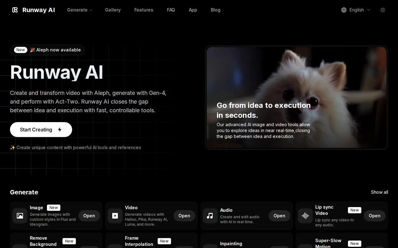 Screenshot of the Runway website