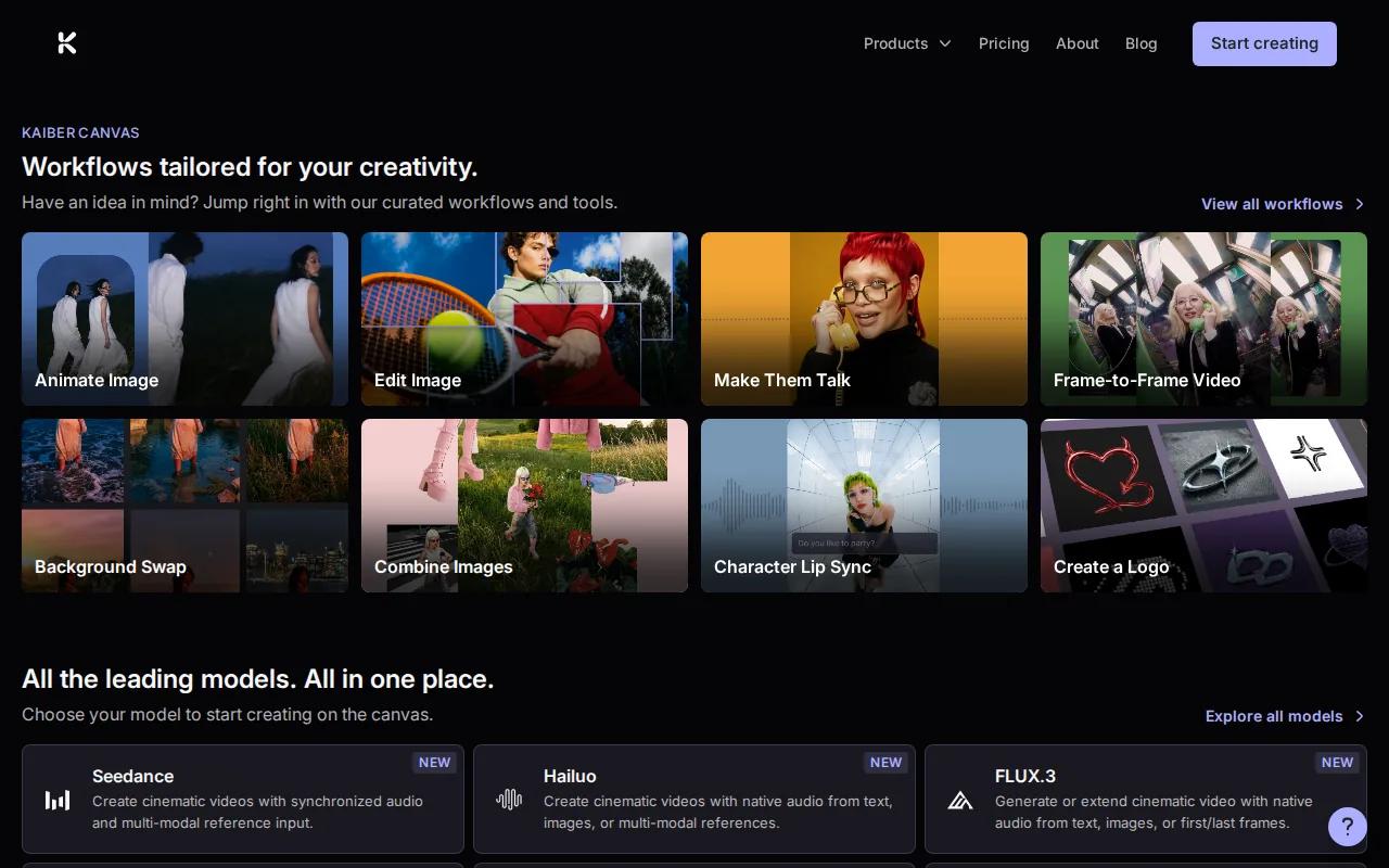 Screenshot of the Kaiber website
