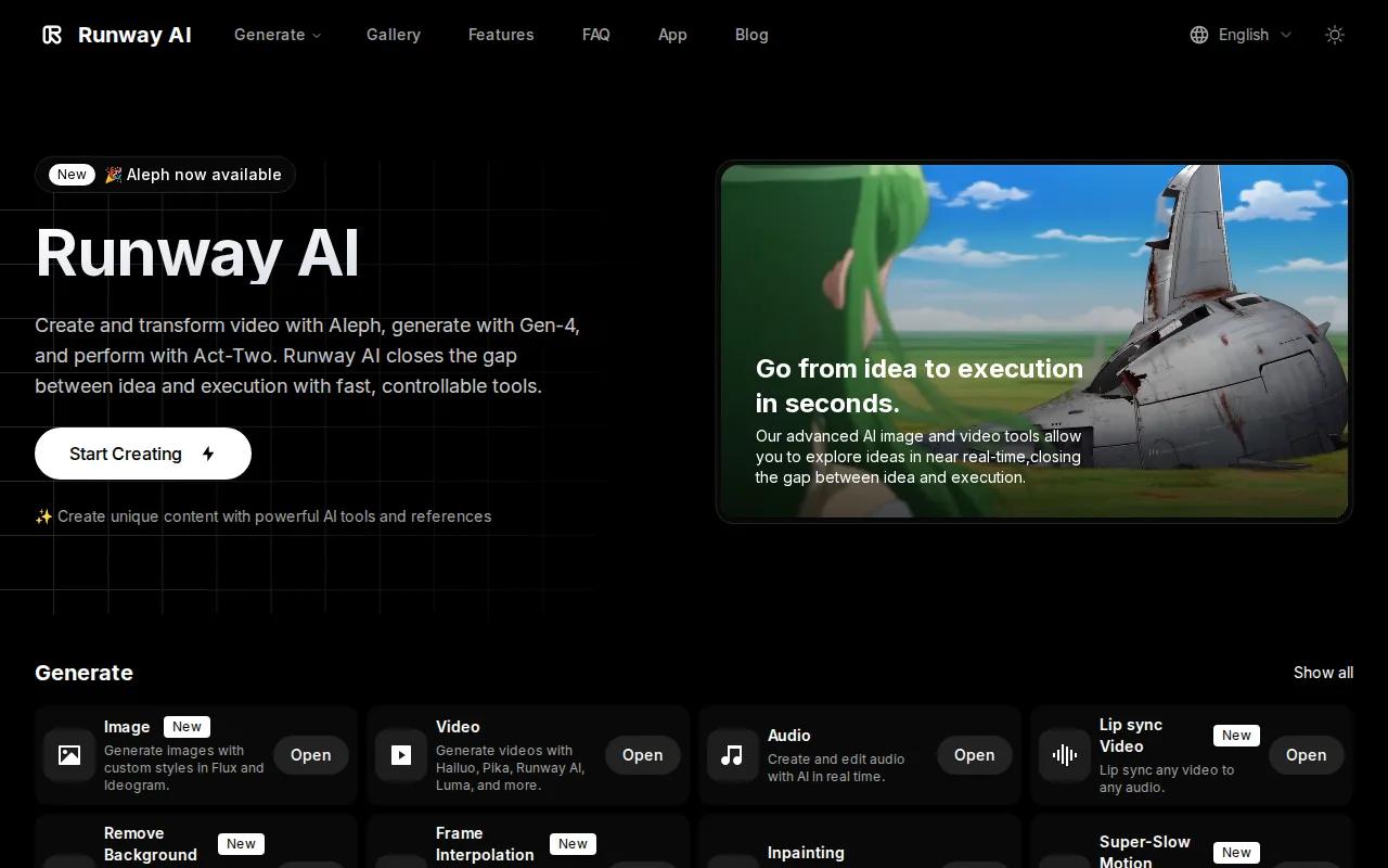 Runway: visual reference for 3. Runway, Best for creative control and camera tools