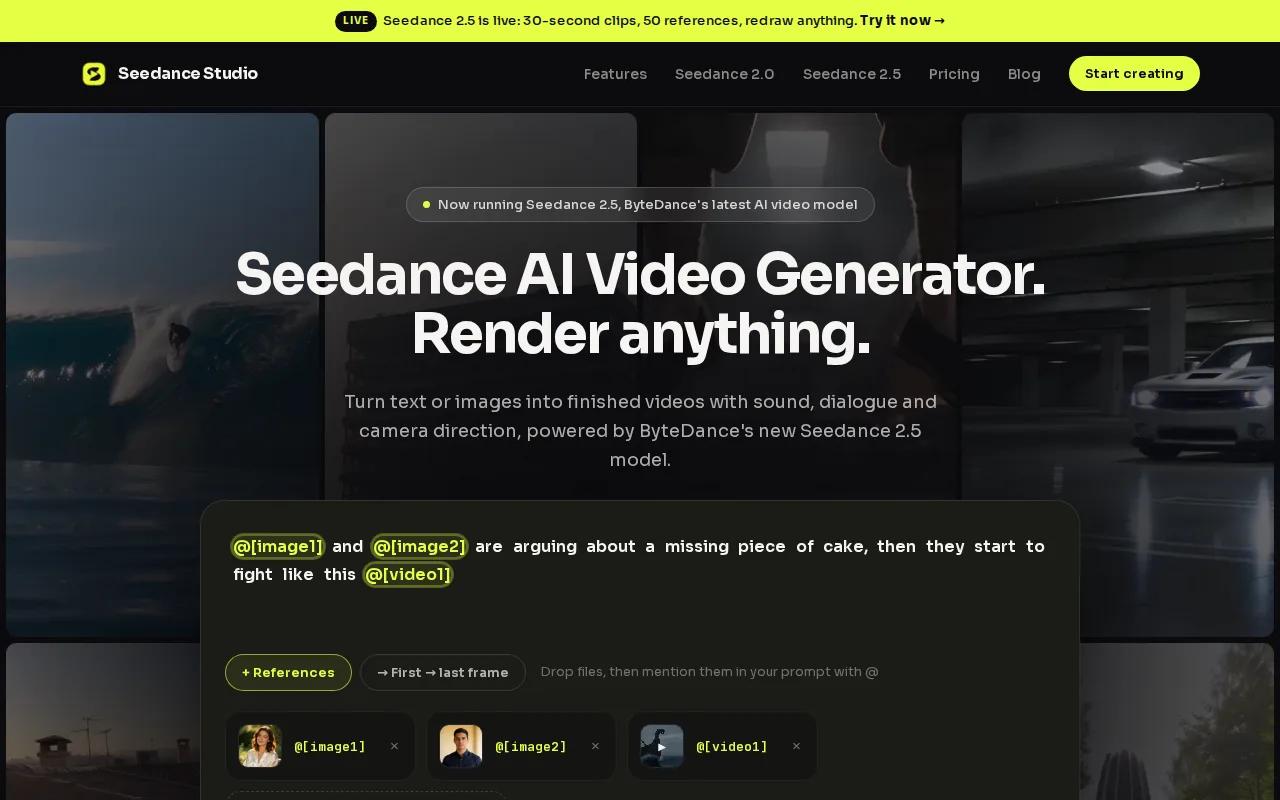 Screenshot of the Seedance Studio website