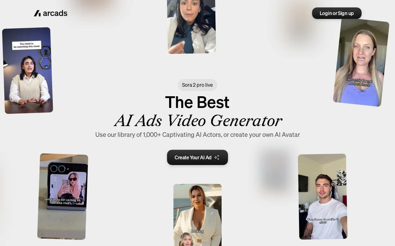 Arcads: visual reference for 4. Arcads — High-volume talking-head ads with AI actors