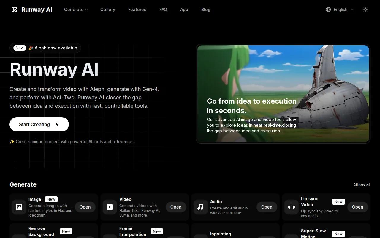 Runway: visual reference for 4. Runway — Cinematic 4K AI video for hero ads