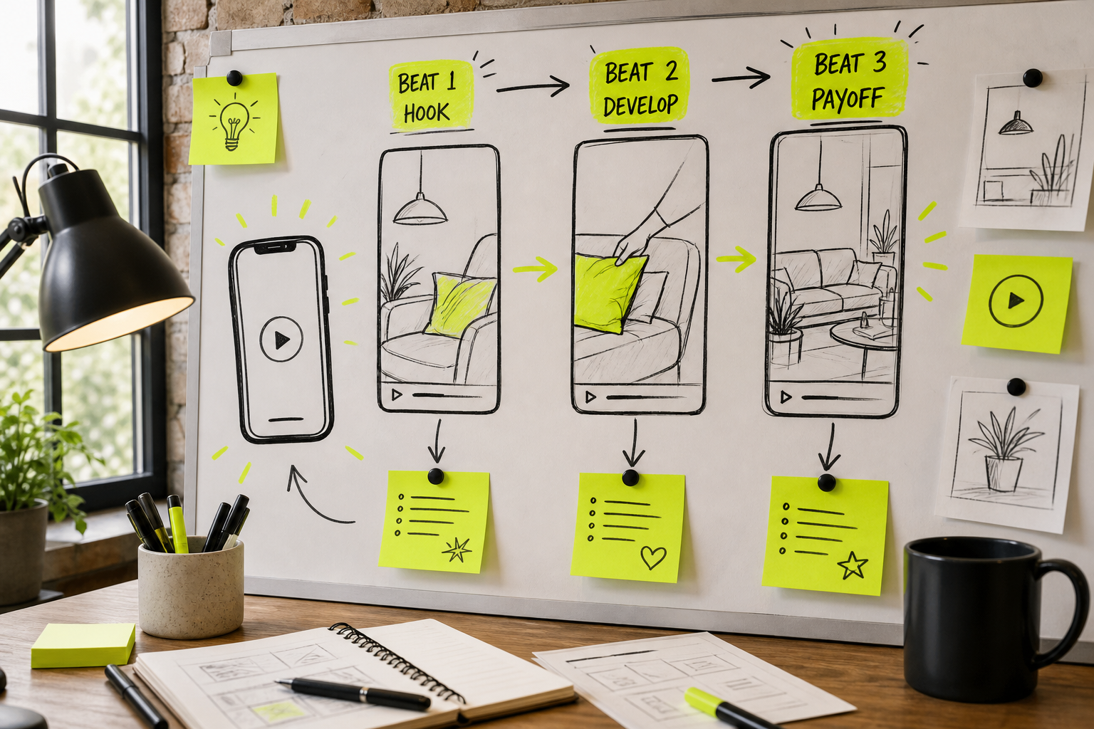 AI TikTok video planning with 9:16 vertical story frames