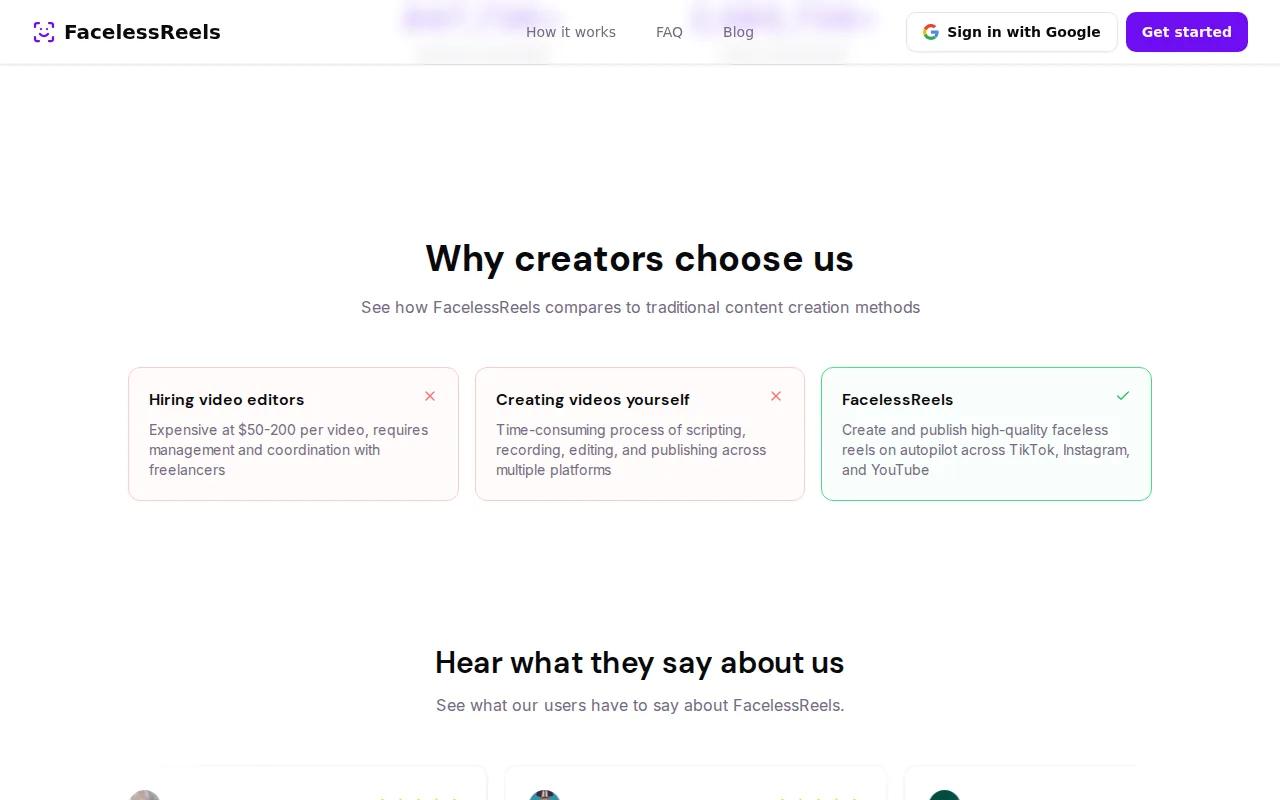 FacelessReels: visual reference for 2. FacelessReels — Best for Automated Social Media Posting