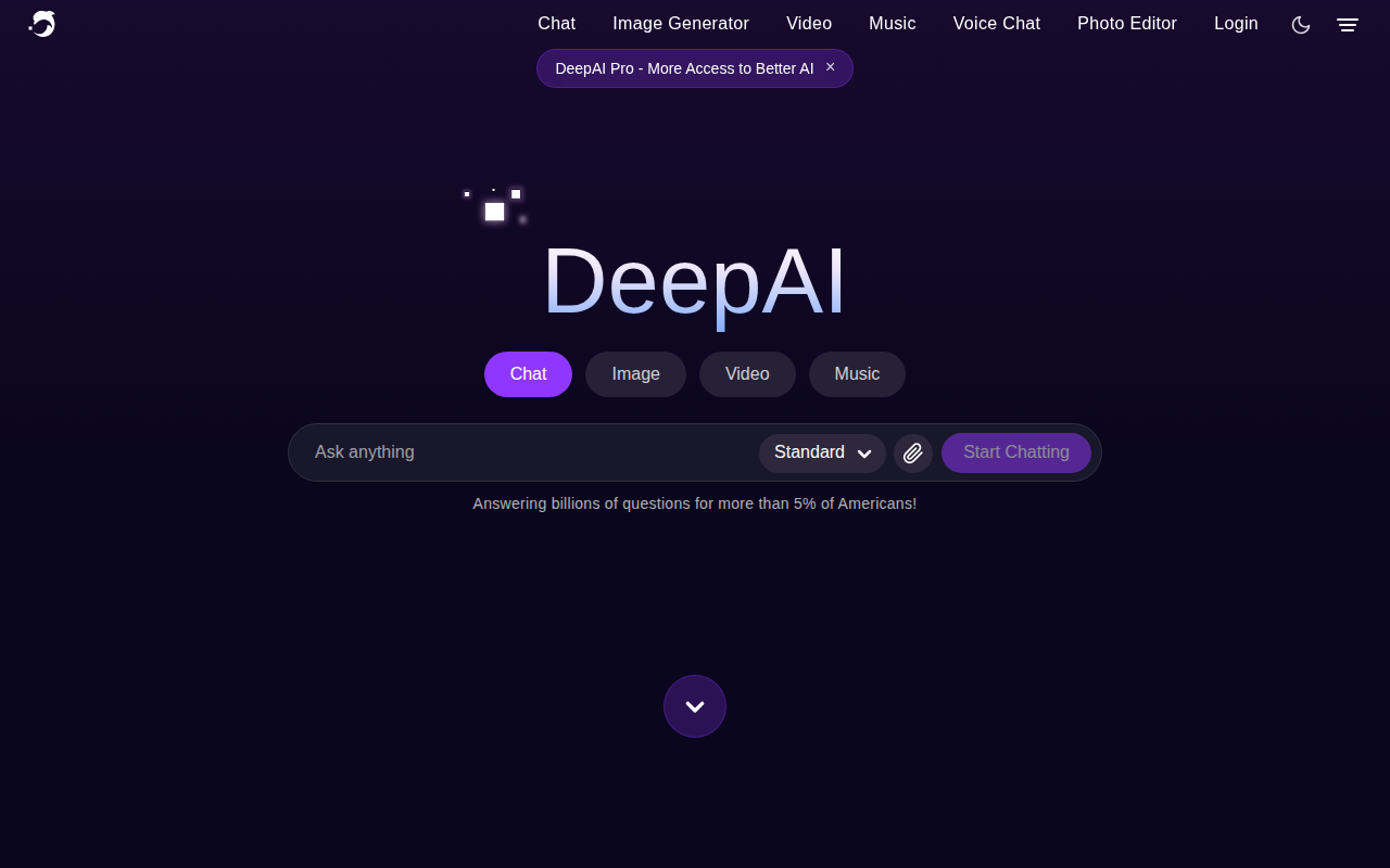DeepAI homepage screenshot