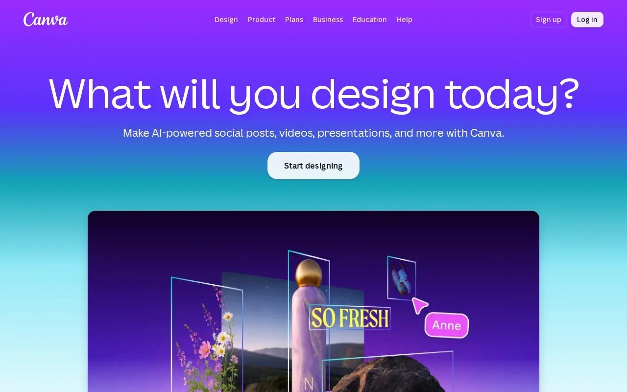 Screenshot of the Canva website