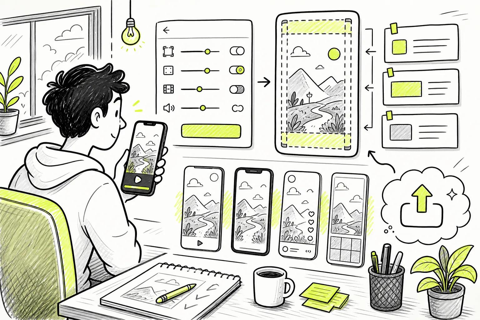 Doodle guide to exporting and publishing a vertical AI video ad