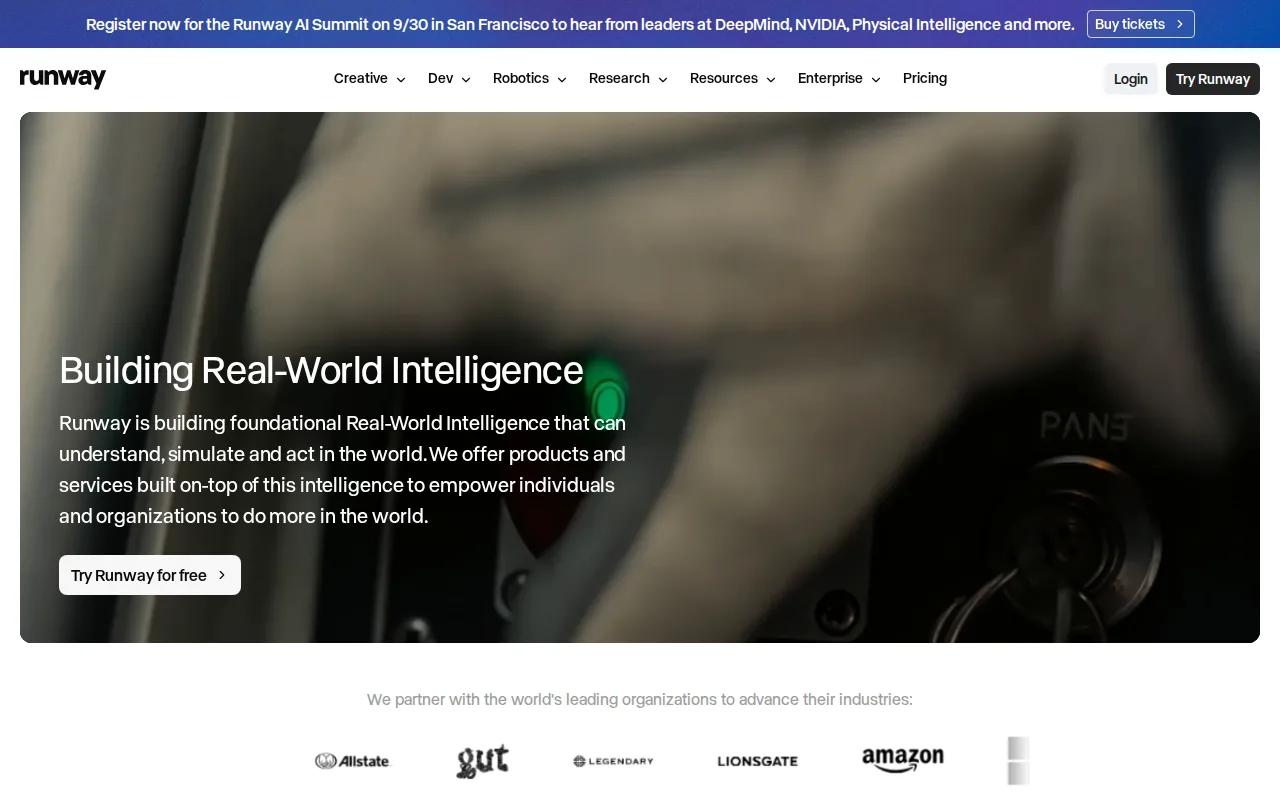 Screenshot of the Runway website