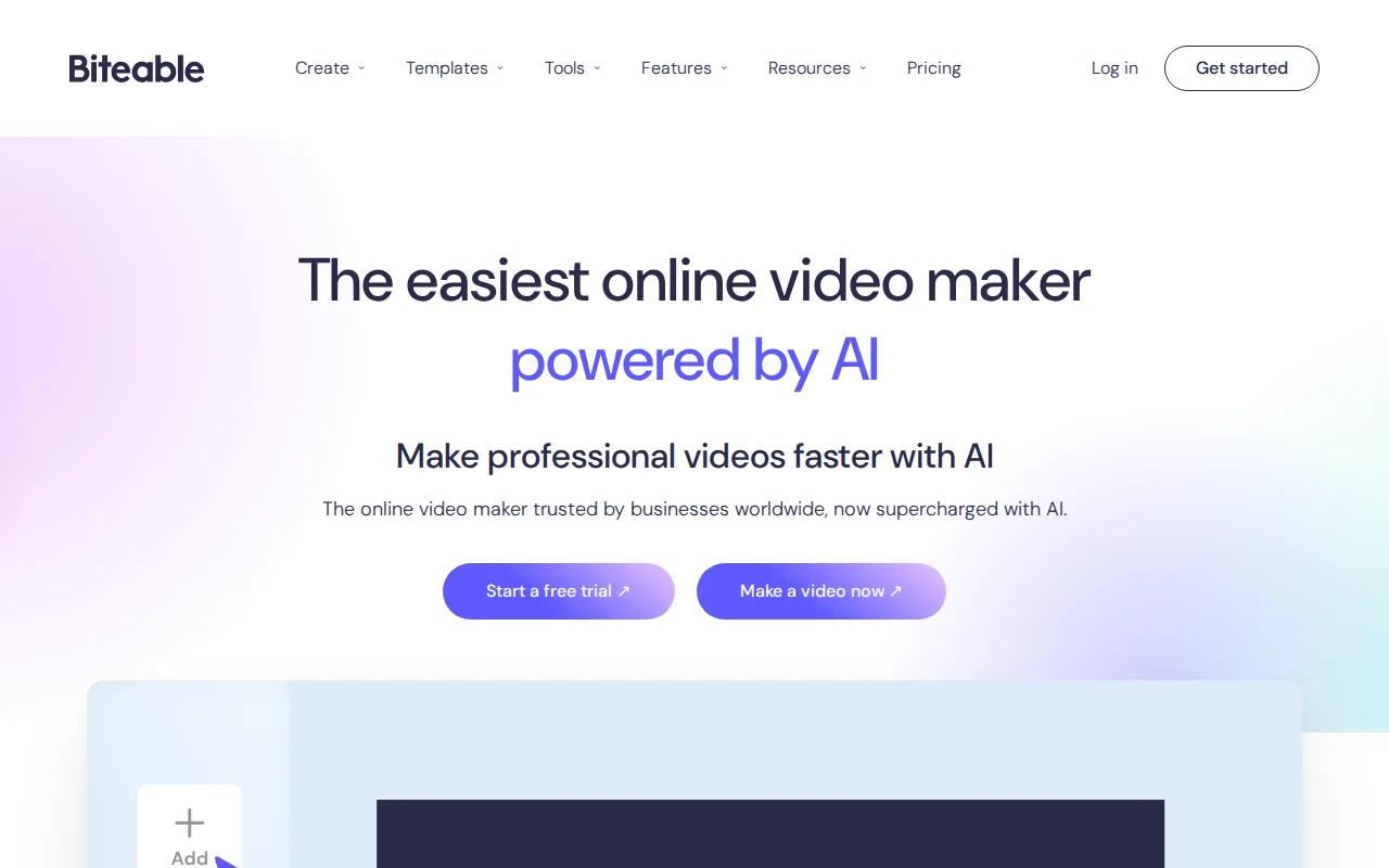 Screenshot of the Biteable website