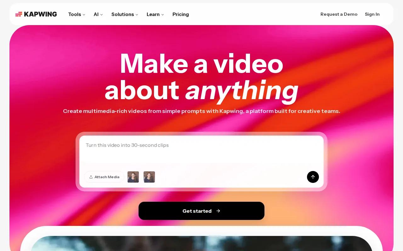 Kapwing: visual reference for 6. Kapwing — End‑to‑end vertical publishing with AI text‑to‑video