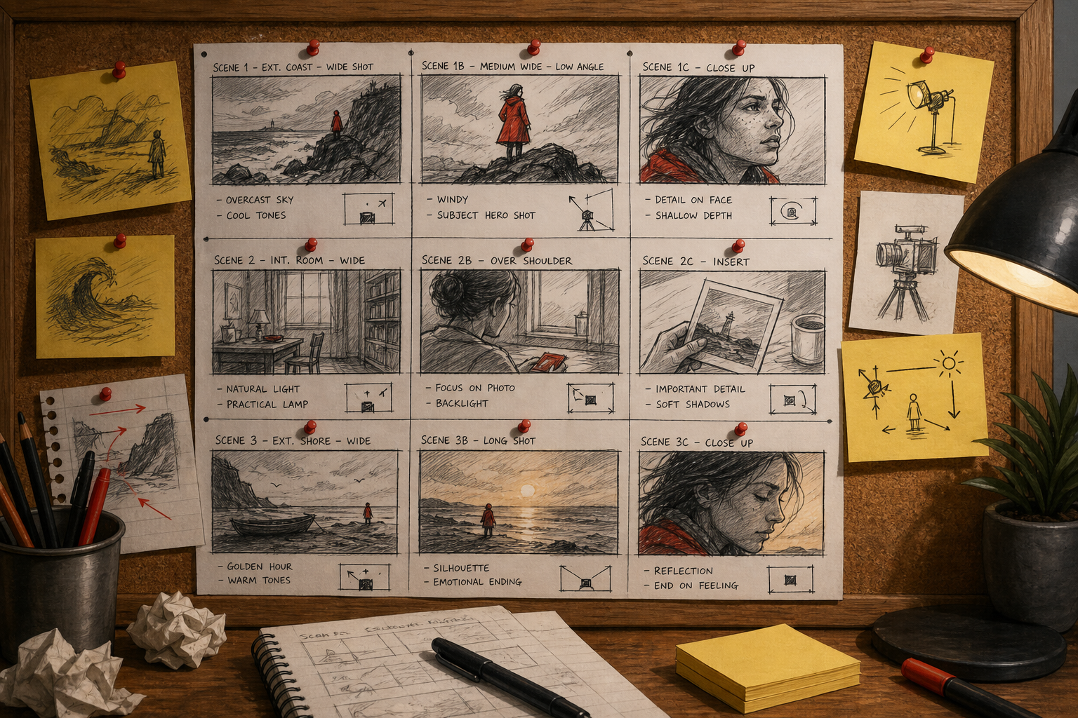 storyboard planning for an AI cinematic video generator workflow.
