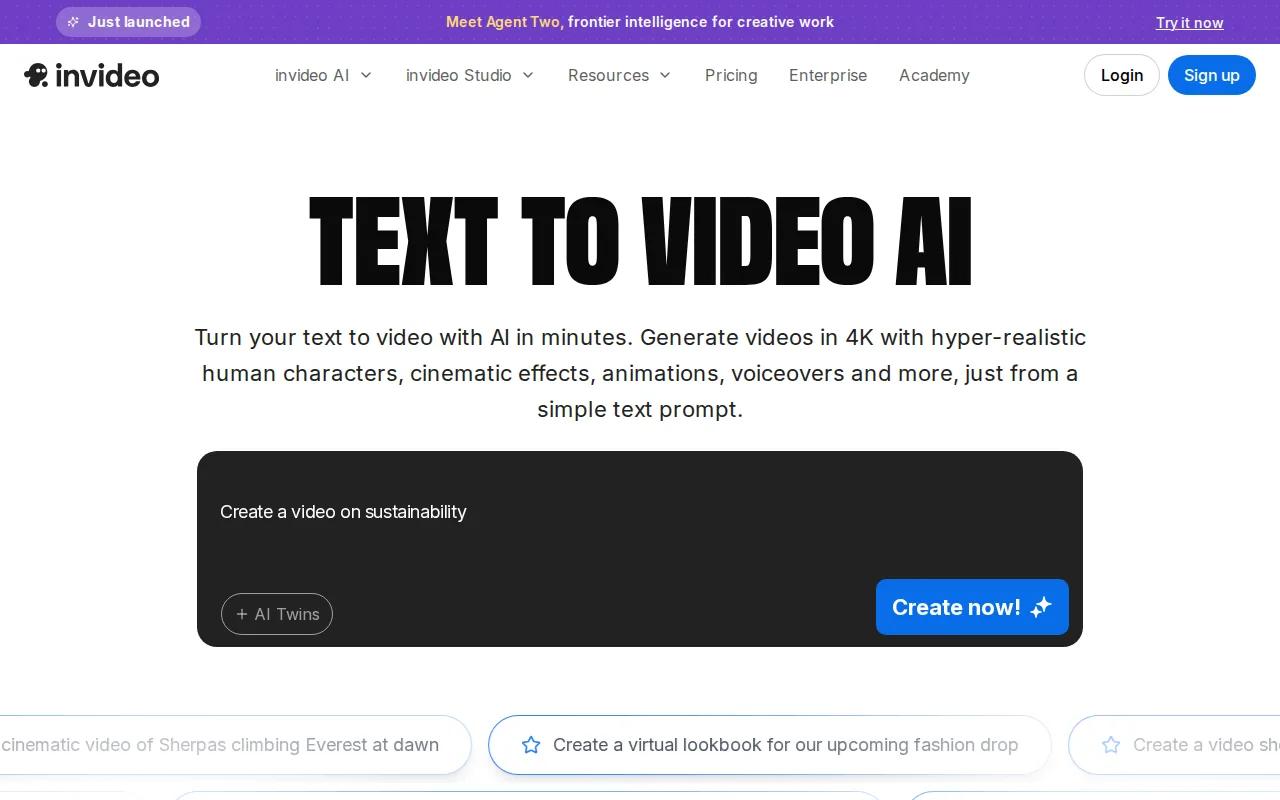 Screenshot of the InVideo website