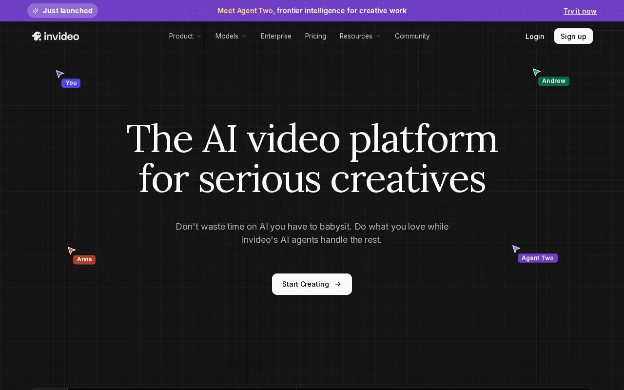 Screenshot of the InVideo website