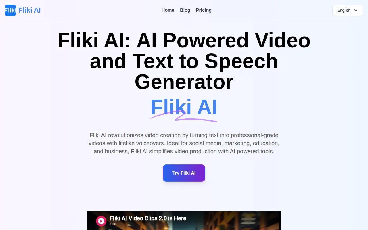 Screenshot of the Fliki website