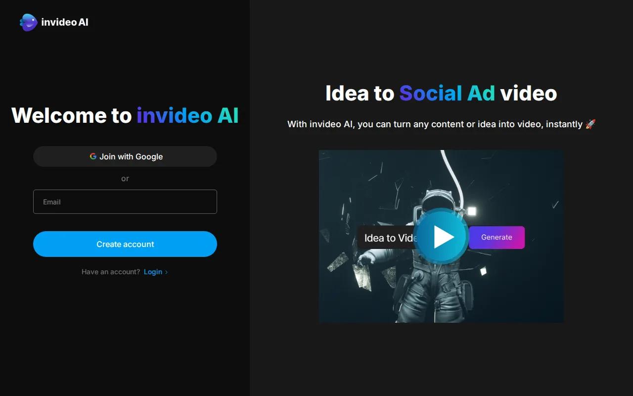 Screenshot of the InVideo website