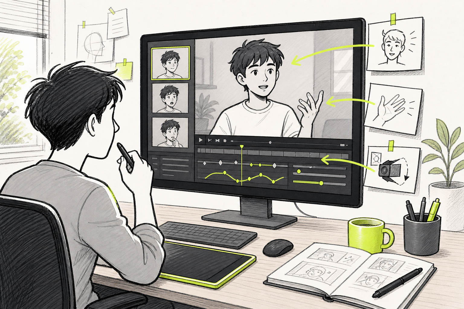 refining and animating an AI avatar with motion and expression controls.