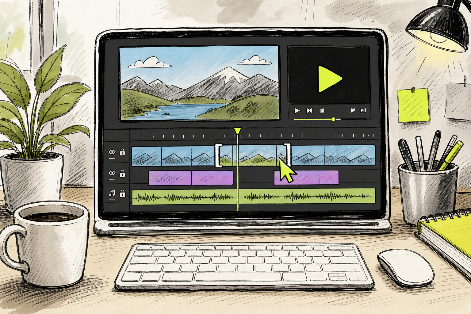 editing an AI generated video ad on a browser-based video editor timeline.