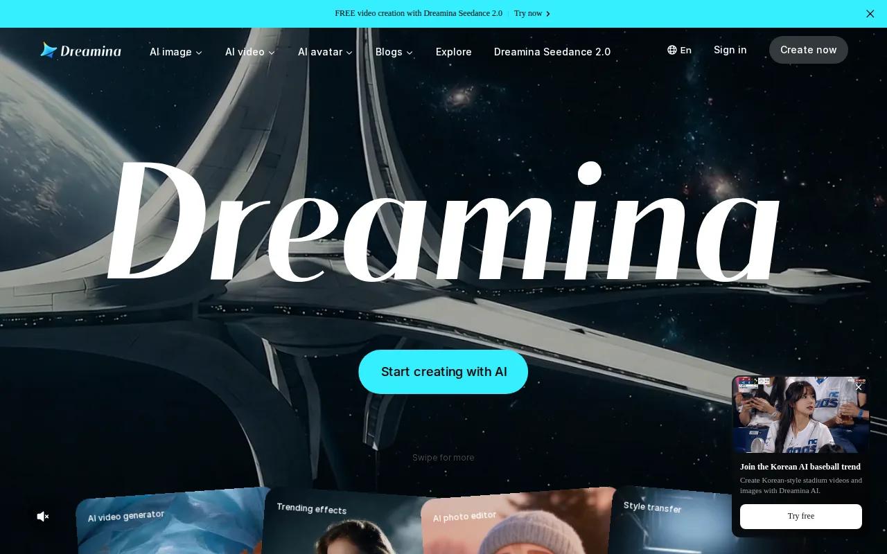 Dreamina: visual reference for 7. Dreamina — free daily credits for social-ready AI video