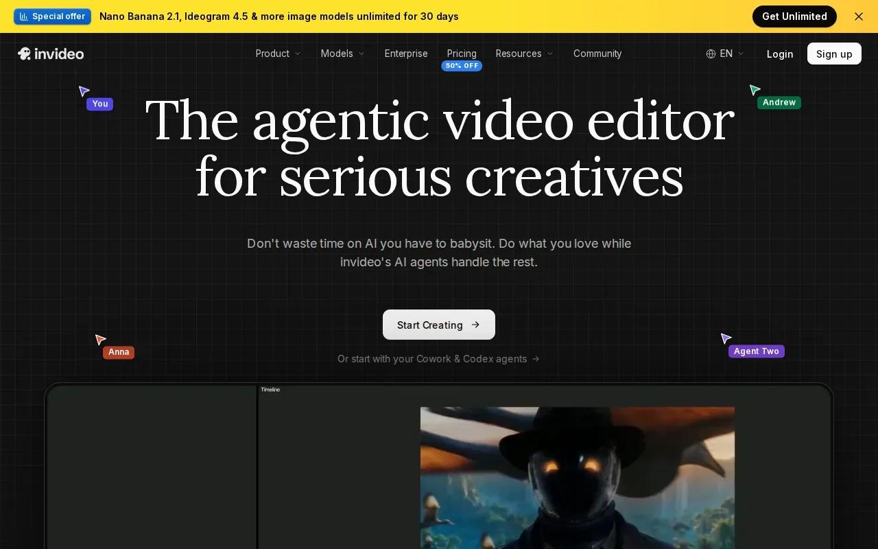 Screenshot of the InVideo AI website