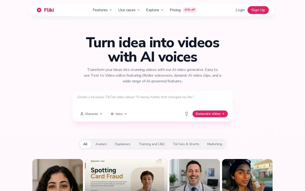 Screenshot of the Fliki website