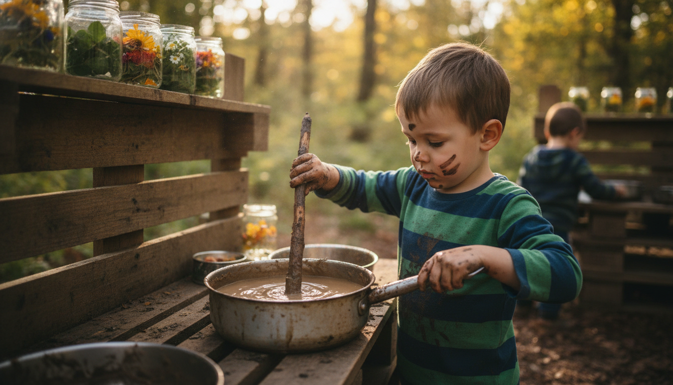Mud kitchen in use
