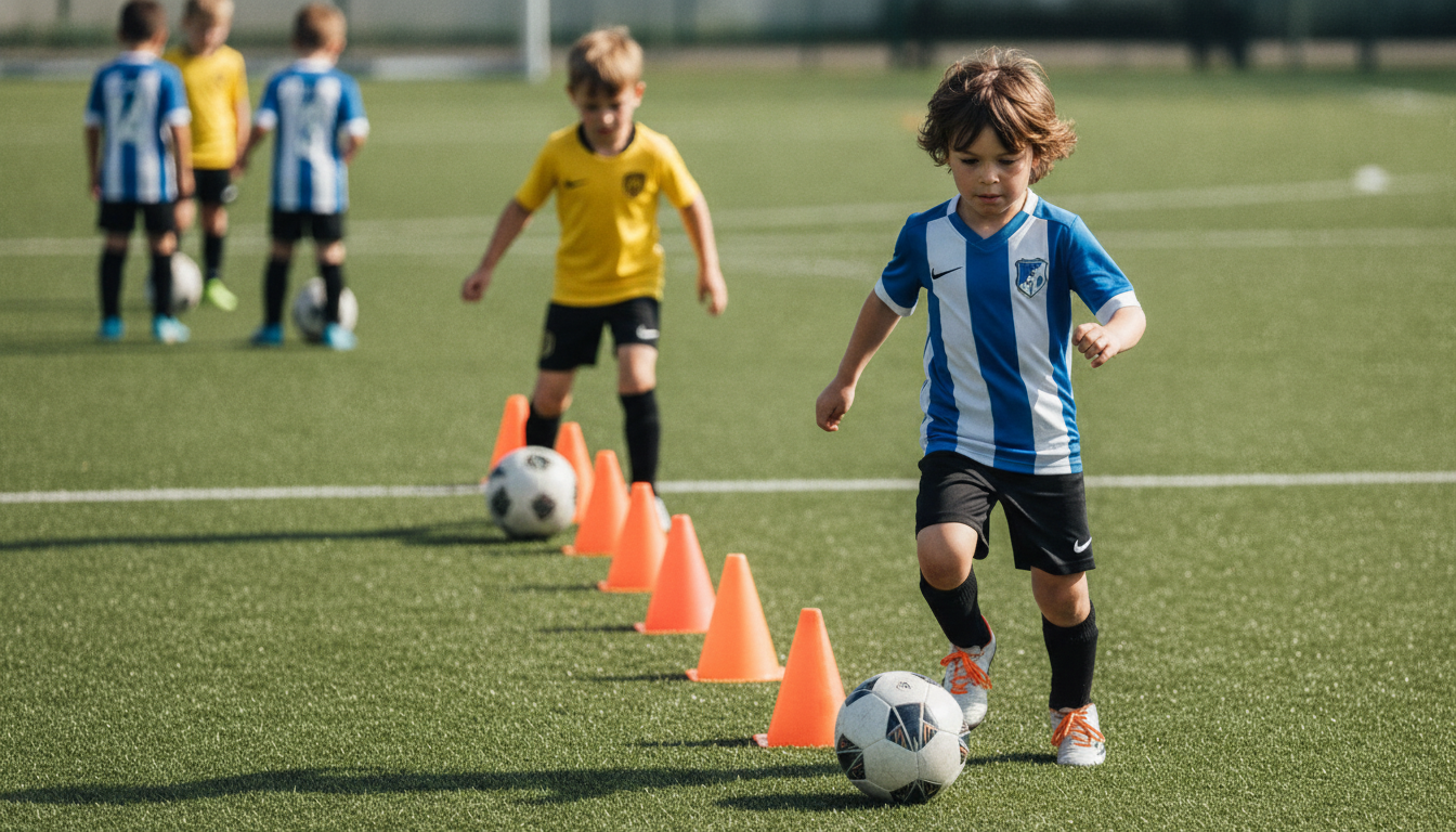 Children at a football skills station