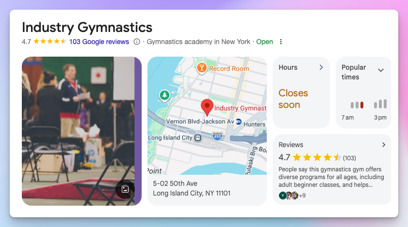 Google Business Profile for Industry Gymnastics