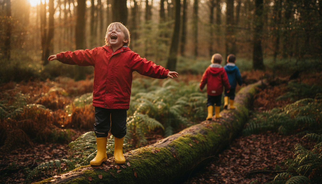 Children exploring woodland
