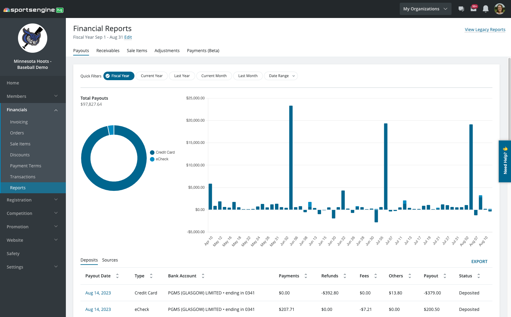 SportsEngine Dashboard