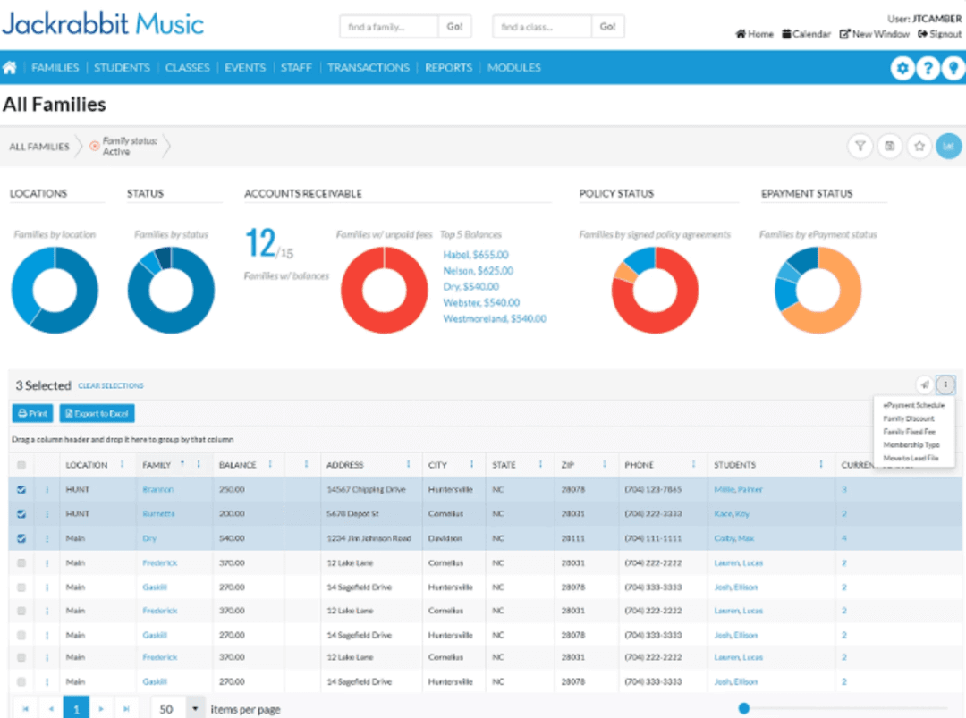 JackRabbit Music dashboard