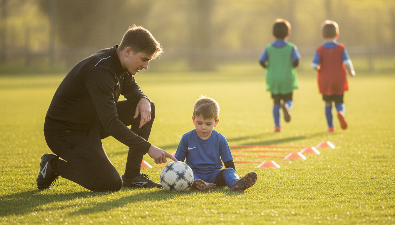 Coach demonstrating to young player