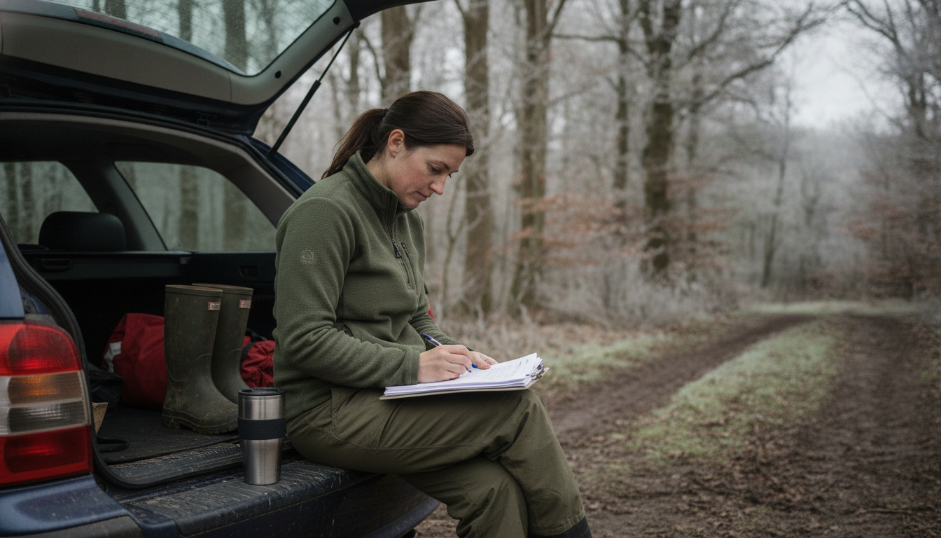 Practitioner doing paperwork outdoors