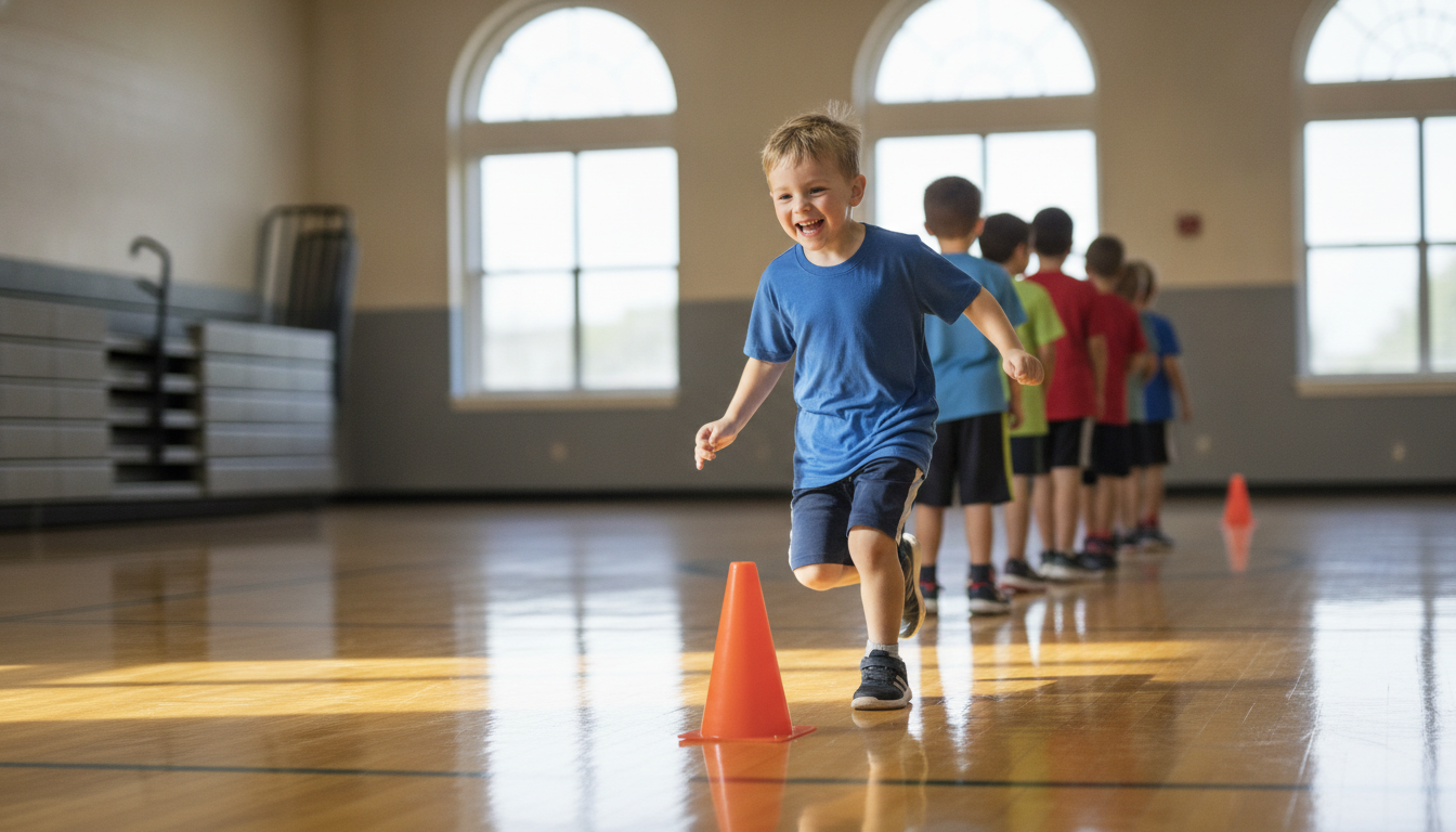 Cone relay in a school gym