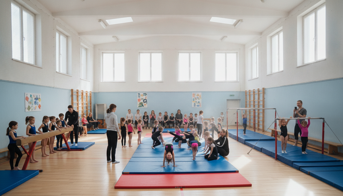 Busy recreational gymnastics class