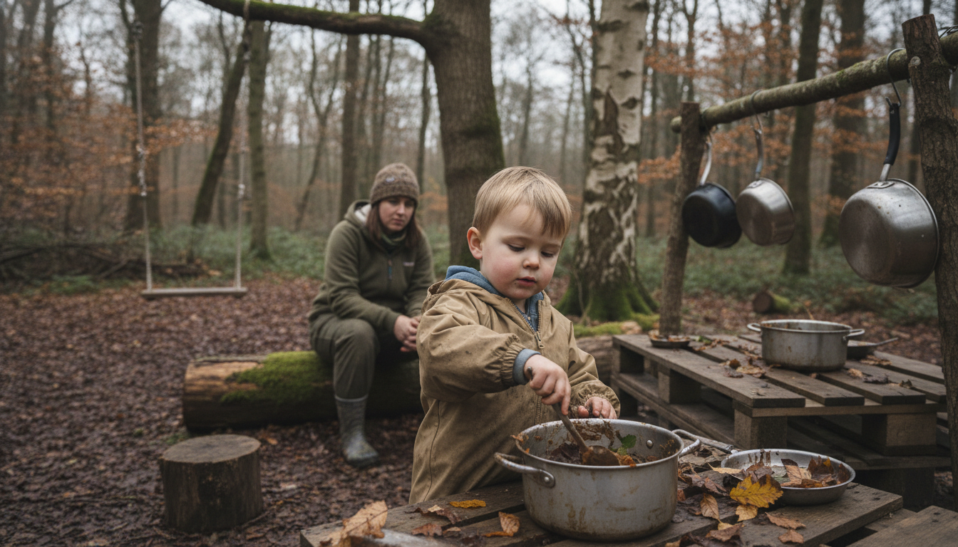 Child at a woodland mud kitchen