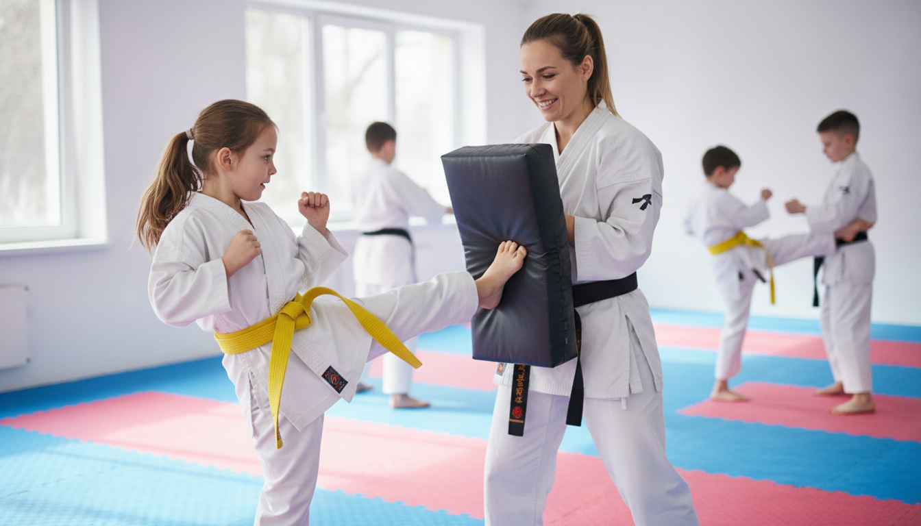 Kids class with kick shields