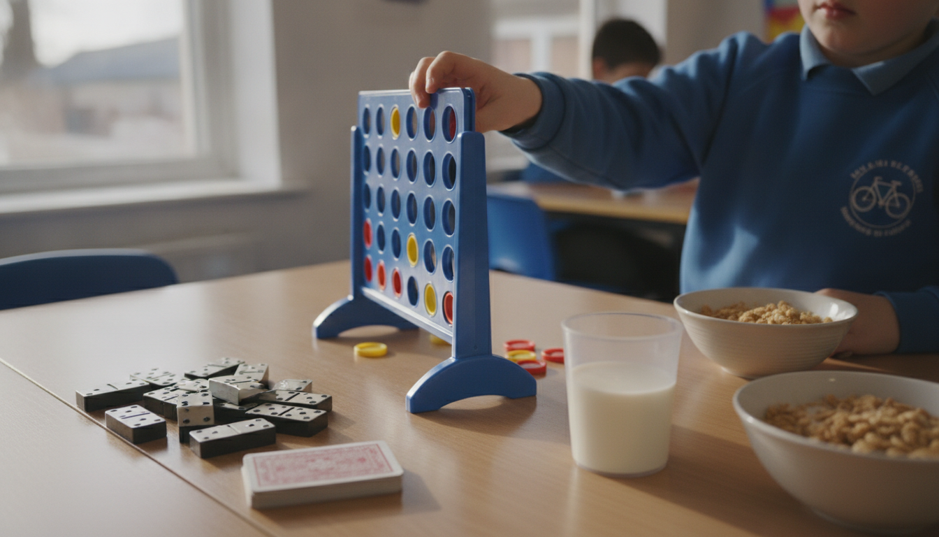 Board games on a breakfast club table