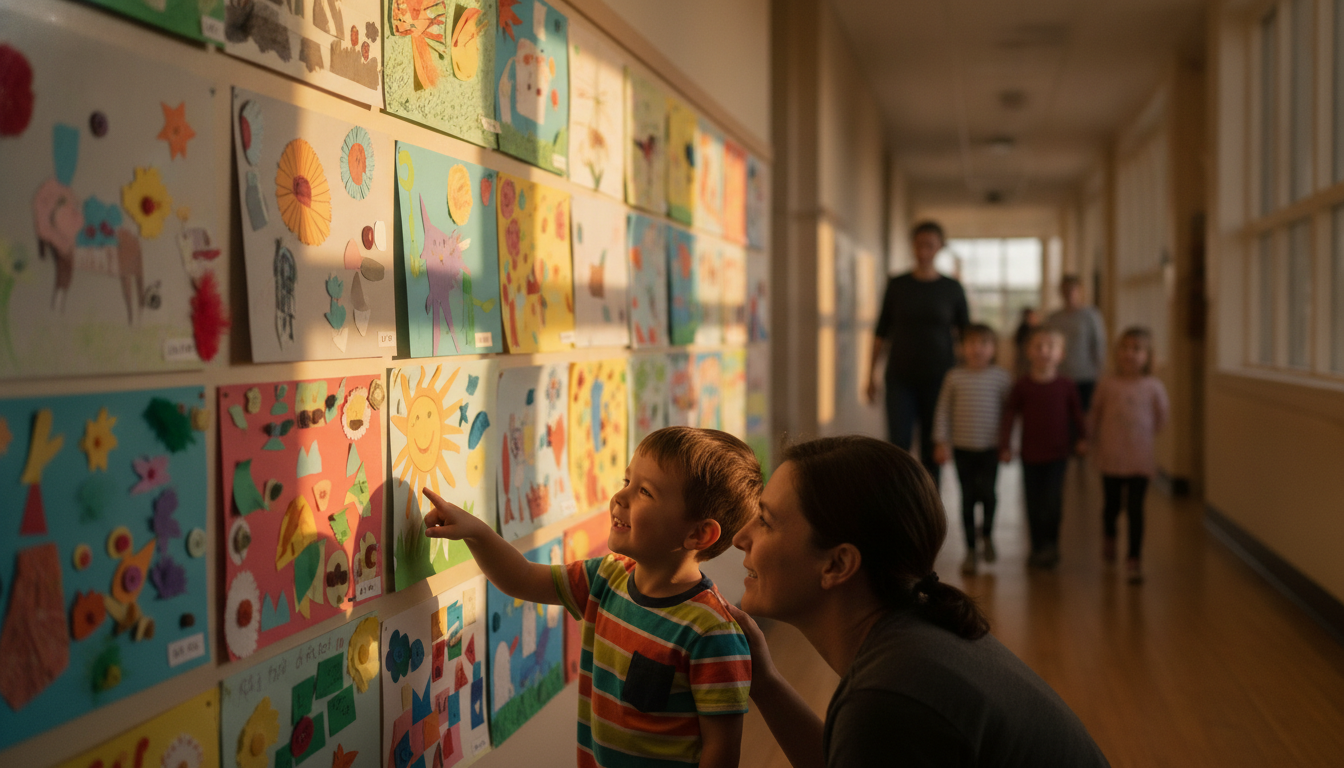 Hallway display of children's artwork