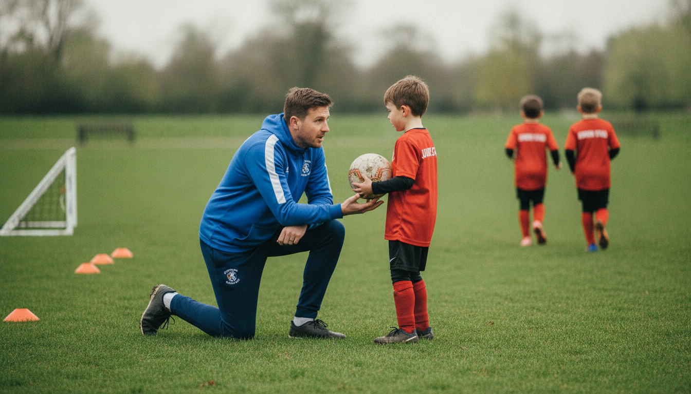 Coach with young footballers