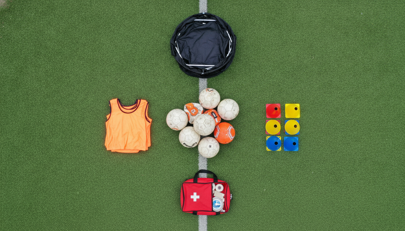 Football equipment on a pitch