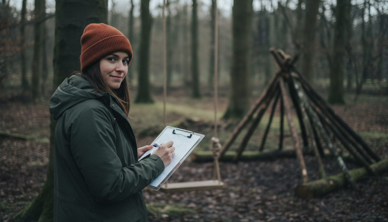 Forest School leader writing observation notes