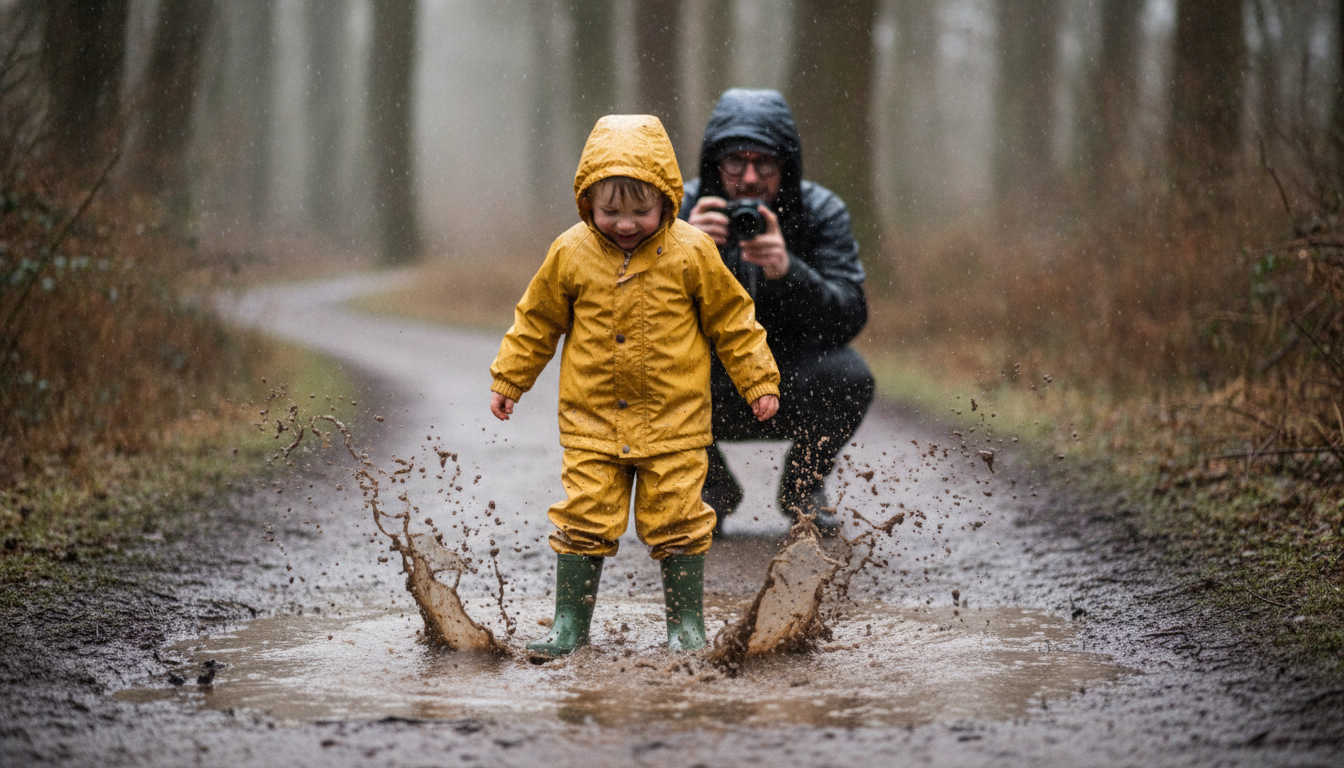 Child in waterproofs in the rain