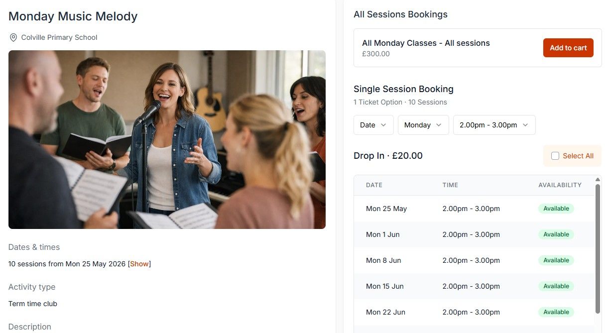 Pembees booking page for music sessions