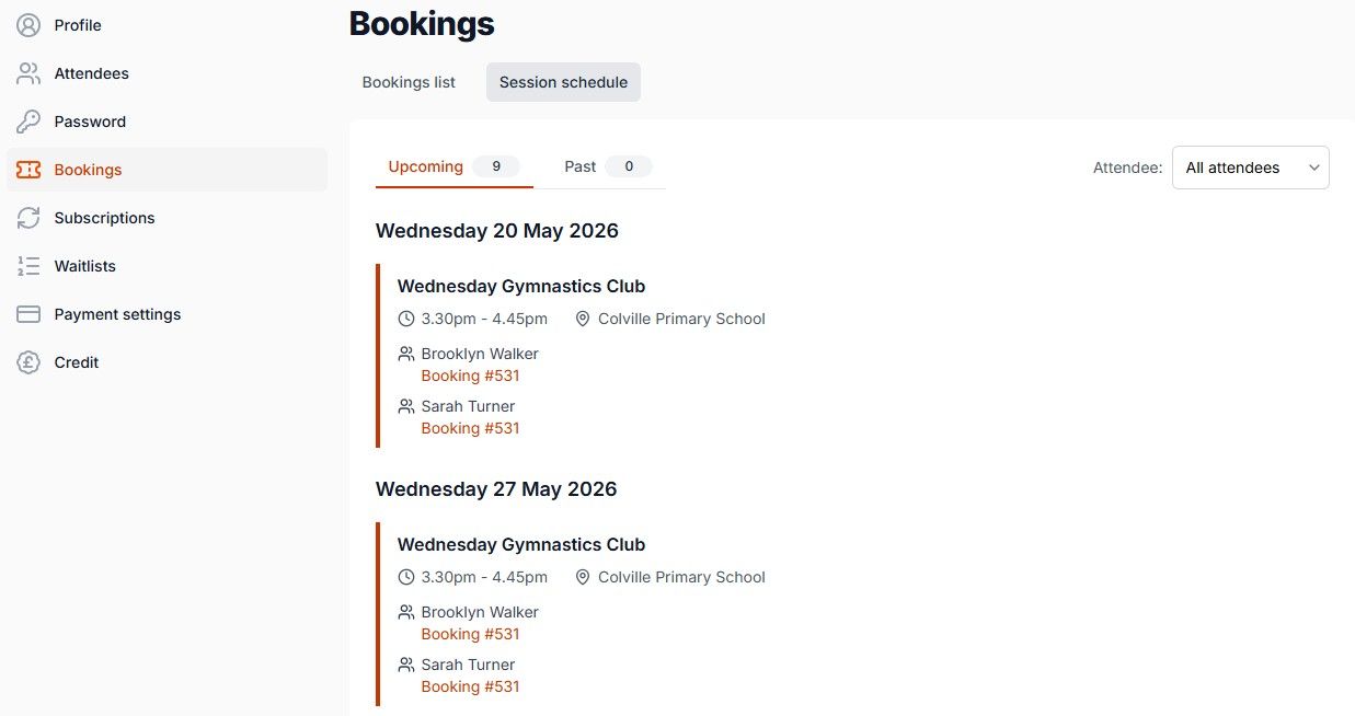 Pembee parent booking calendar