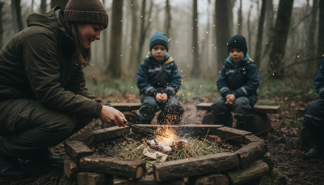Child lighting a fire steel