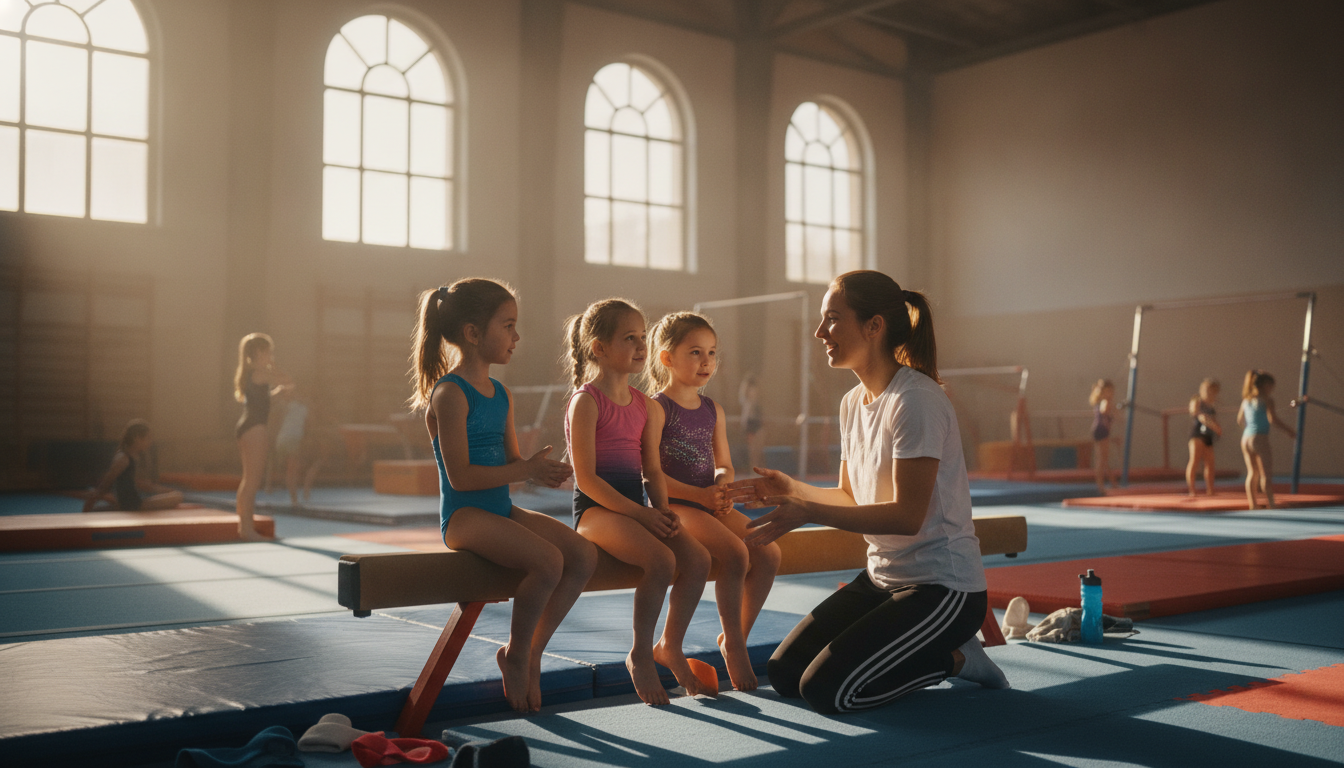 Coach with young gymnasts