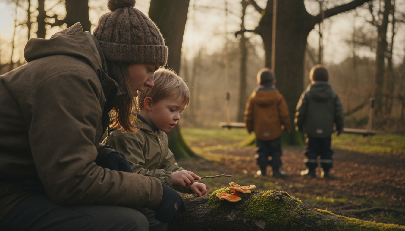 Forest school leader with children