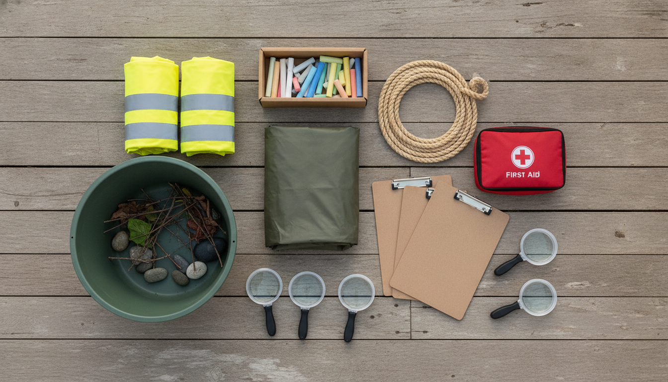 Outdoor learning kit flat lay