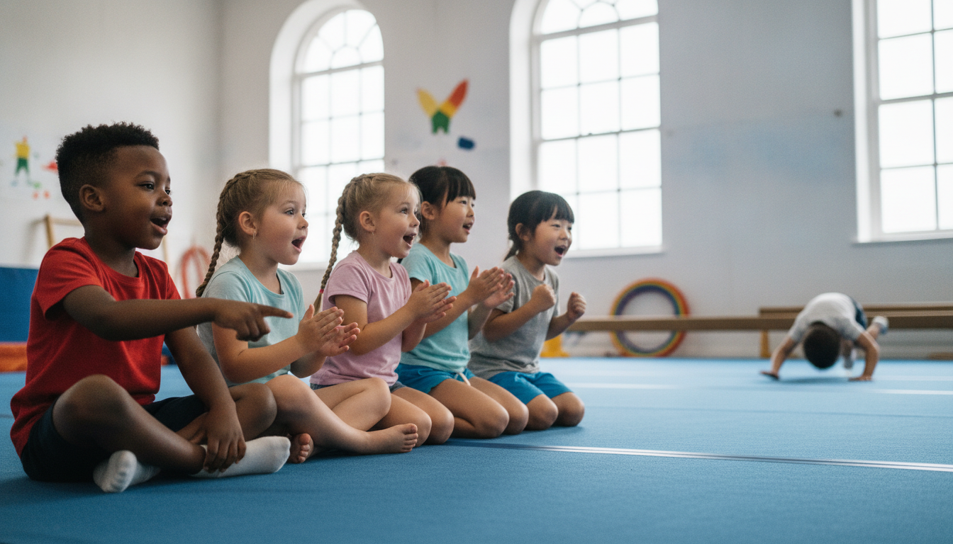 Children waiting at a gym station