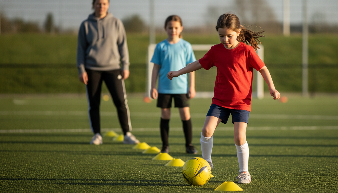 Girls' football coaching session